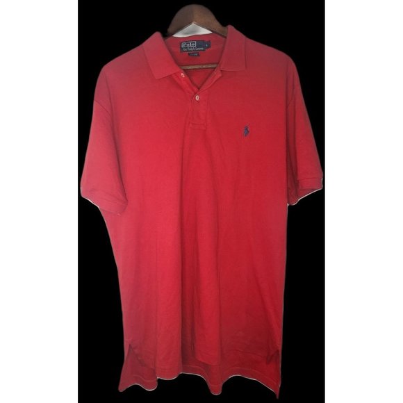 Polo Ralph Lauren Mens Polo Shirt Size L Red Cotton Black Pony Logo Short Sleeve - Picture 1 of 6